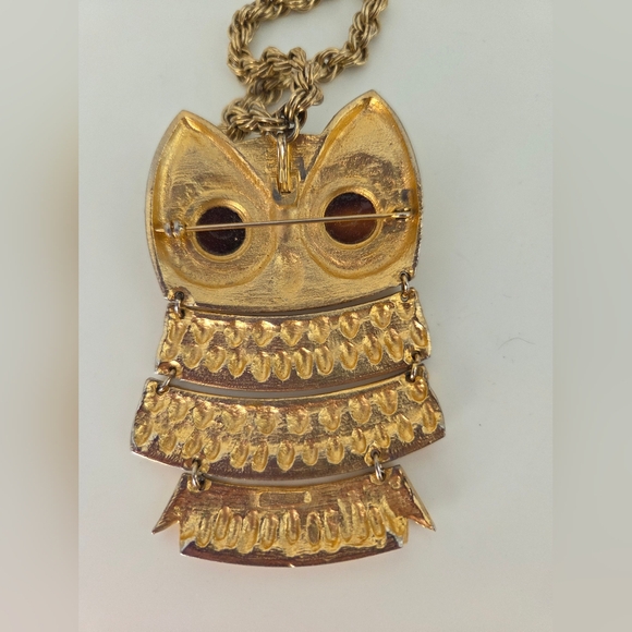 Gold Owl Pendant Necklace Pin - Picture 11 of 12